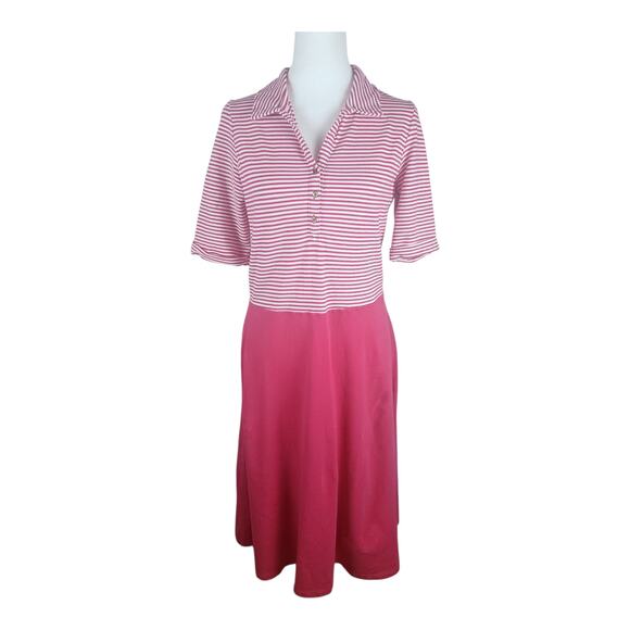 Lands' End Pink & White Striped Knit Shirt Dress S/T 6-8 - Picture 1 of 7